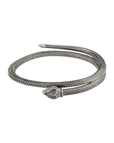 Shop Gucci Men's Garden Snake Aged Silver Wrap Bracelet