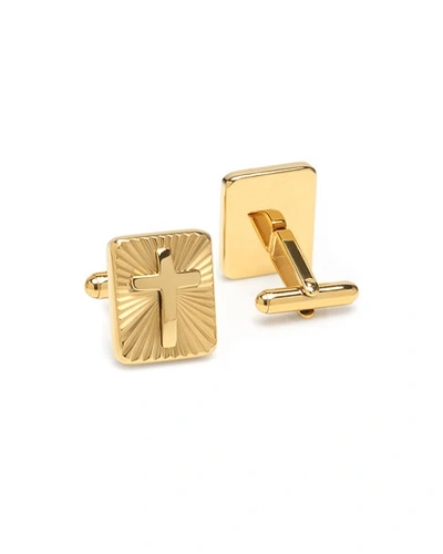 Shop Cufflinks, Inc Men's Radiant Cross Rectangle Cufflinks In Gold