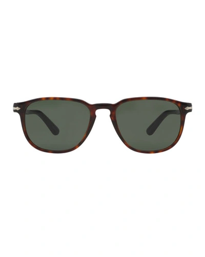 Persol Men's Square Patterned Acetate Sunglasses In Havana/green