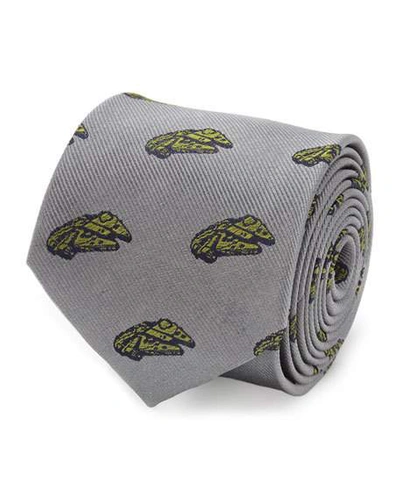 Shop Cufflinks, Inc Men's Star Wars Millennium Falcon Silk Tie In Gray