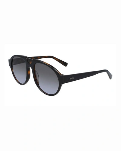 Shop Mcm Men's Architectural Gradient Aviator Sunglasses In Black/havana