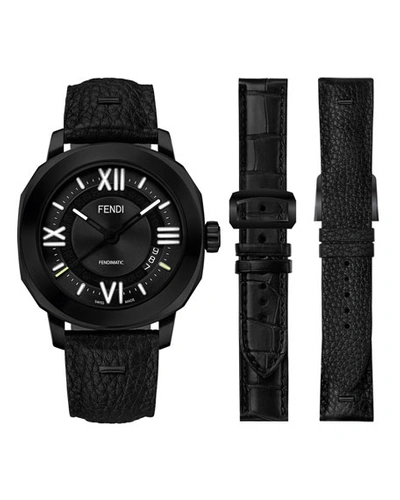 Shop Fendi Men's Selleria Automatic Watch W/ Interchangeable Straps In Black