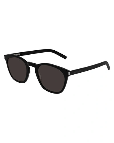 Shop Saint Laurent Men's Square Solid Acetate Sunglasses In Black