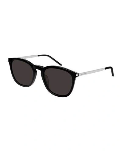 Shop Saint Laurent Men's Square Acetate/metal Sunglasses In Black