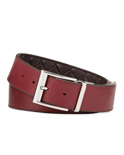 Shop Bottega Veneta Men's Cintura Reversible Intrecciato Leather Belt In Brown Pattern