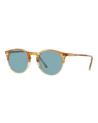 Shop Oliver Peoples Men's O'malley Round Glass/acetate Polarized Sunglasses In Gold