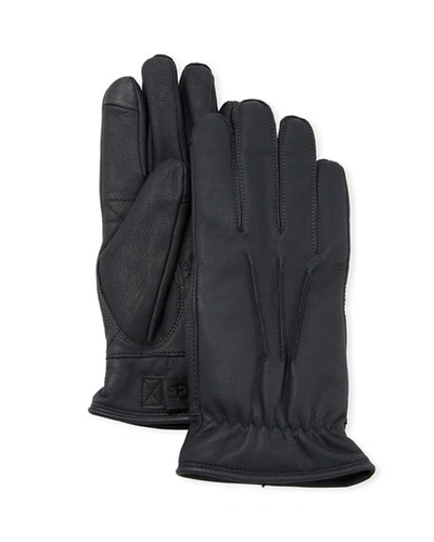 Shop Ugg Men's Three-point Leather Gloves In Navy