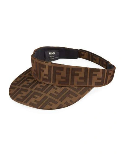 Shop Fendi Men's Ff Logo Visor In Brown