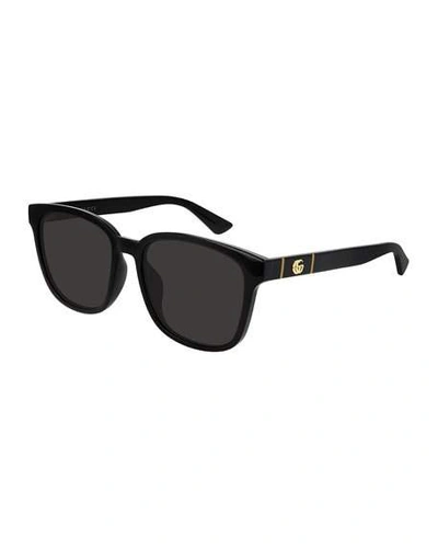 Shop Gucci Men's Square Solid Injection Sunglasses In Black