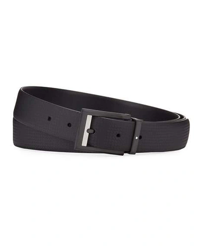 Shop Montblanc Men's Printed Leather Rectangle-buckle Belt In Black