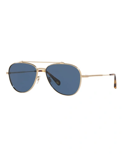 Shop Oliver Peoples Men's Rikson Titanium Aviator Sunglasses In Gold