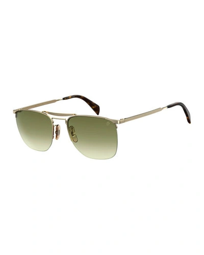Shop David Beckham Men's Half-rim Metal Gradient Square Sunglasses In Gold/green