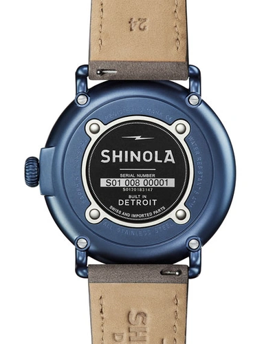 Shop Shinola Men's 47mm Runwell Sub-second Watch In Blue Pvd With Leather Strap In Black