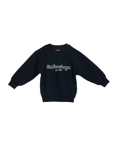 Shop Balenciaga Kid's Logo Embroidered Sweatshirt In Navy