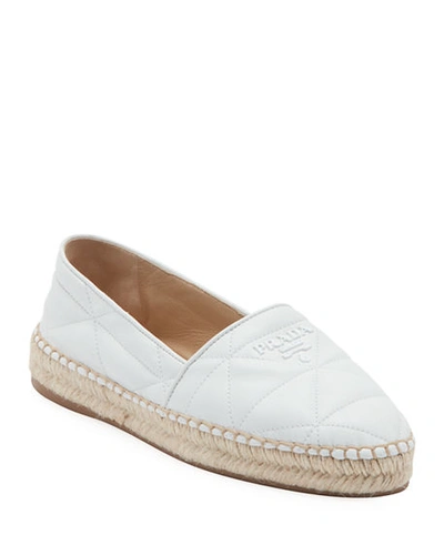 Shop Prada Flat Quilted Leather Espadrilles In White