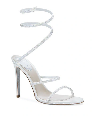 Shop René Caovilla Shimmery Crystal Satin Snake Sandals In Ivory