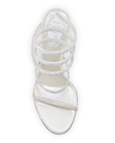 Shop René Caovilla Shimmery Crystal Satin Snake Sandals In Ivory