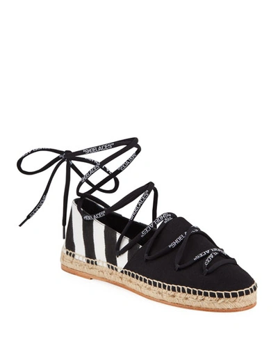 Shop Off-white Shoelaces Diagonal Stripe Flat Espadrilles In Black/white