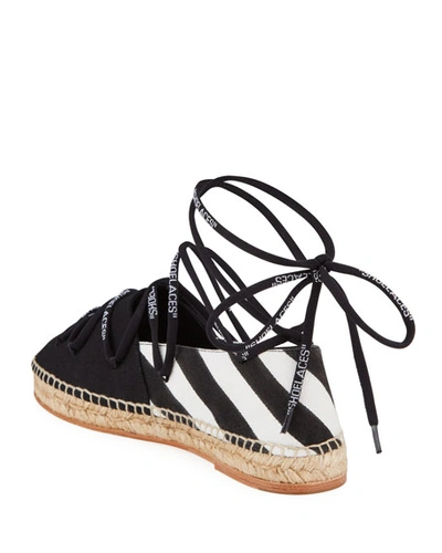 Shop Off-white Shoelaces Diagonal Stripe Flat Espadrilles In Black/white