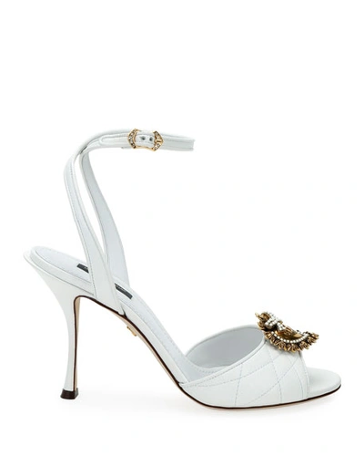 Shop Dolce & Gabbana Devotion Stitched Sandals With Crest In White