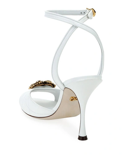 Shop Dolce & Gabbana Devotion Stitched Sandals With Crest In White