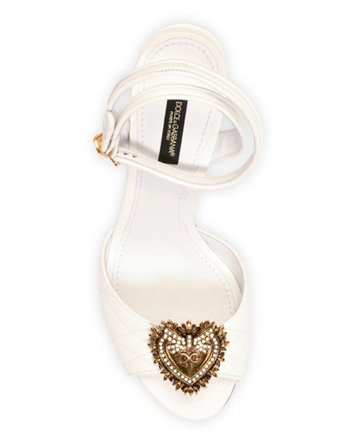 Shop Dolce & Gabbana Devotion Stitched Sandals With Crest In White