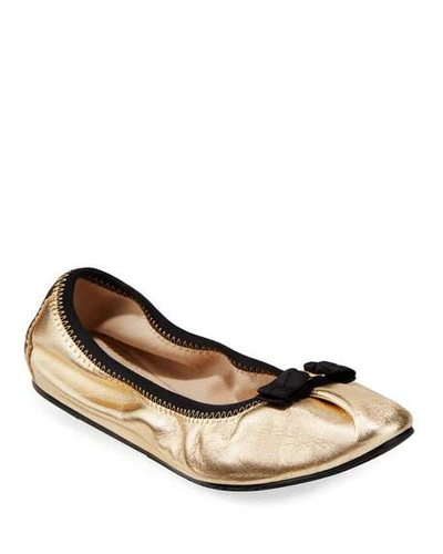 Shop Ferragamo My Joy Silky Leather Ballet Flats In Mekong (gold)