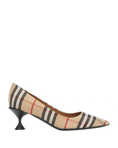 Shop Burberry Lillyton Check Pointed Pumps In Beige