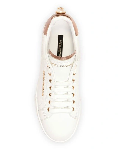 Shop Dolce & Gabbana Portofino Leather Sneakers In White/gold