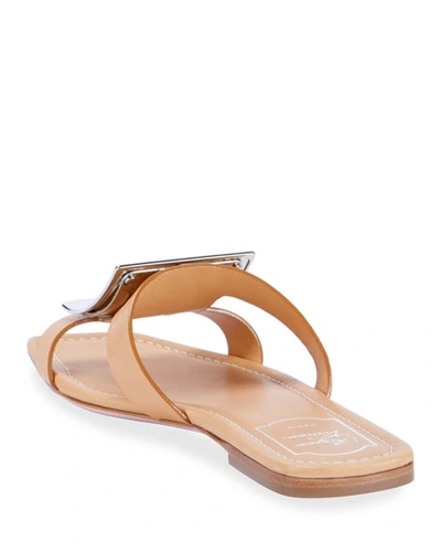 Shop Roger Vivier Biki Viv' Flat Leather Buckle Sandals In Brown