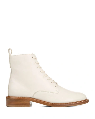 Shop Vince Cabria Leather Combat Lace-up Booties In Off White