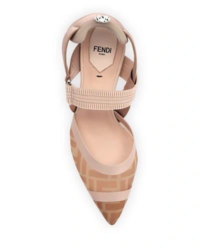 Shop Fendi Colibri 85mm Ff Mesh Slingback High-heel Pumps In Beige