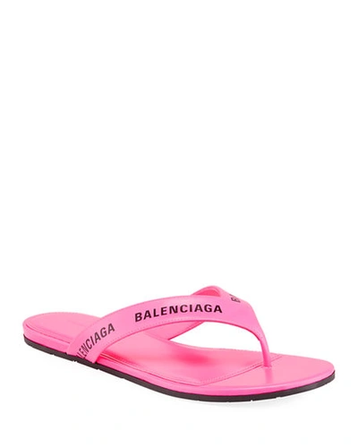 Shop Balenciaga Leather Logo Thong Sandals In Pink