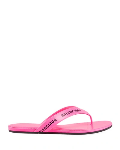 Shop Balenciaga Leather Logo Thong Sandals In Pink