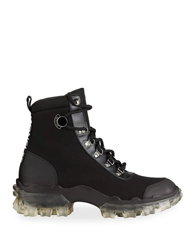Shop Moncler Helis Canvas Lace-up Hiking Boots In Black