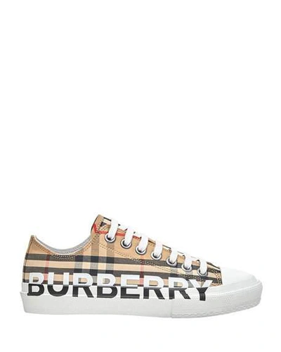 Shop Burberry Larkhall Low-top Logo Check Canvas Sneakers In Beige