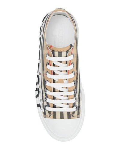 Shop Burberry Larkhall Low-top Logo Check Canvas Sneakers In Beige