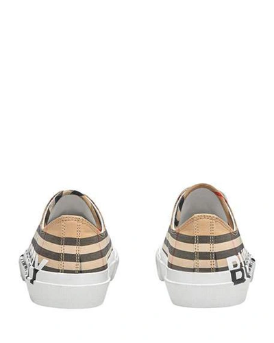 Shop Burberry Larkhall Low-top Logo Check Canvas Sneakers In Beige