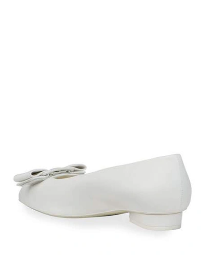 Shop Ferragamo Viva Bow Pointed-toe Ballet Flats In White