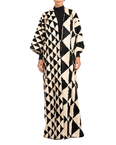 Shop Oscar De La Renta Napa Lamb Triangle Intarsia Kimono Coat In Beige
