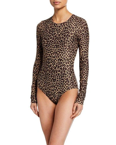 Shop Cover Long-sleeve Leopard-print One-piece Swimsuit