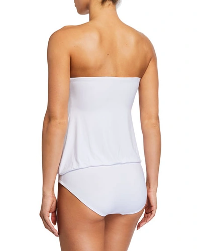 Shop Norma Kamali Mio Strapless Babydoll One-piece Swimsuit In White