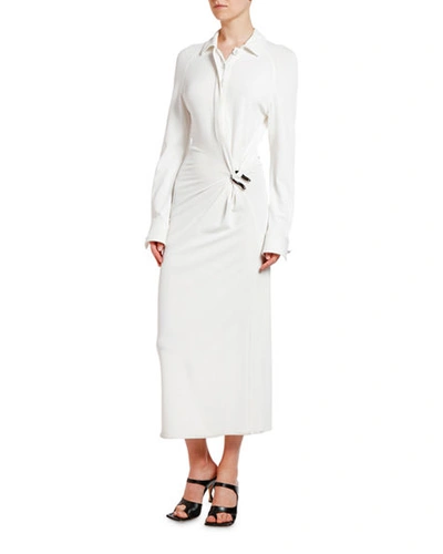 Shop Bottega Veneta Wrapped Midi Shirtdress In White
