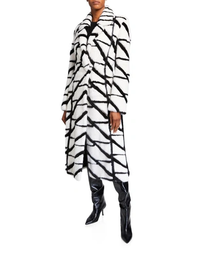 Shop Burnett Ny Mink Intarsia Coat In White/black