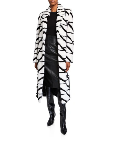 Shop Burnett Ny Mink Intarsia Coat In White/black