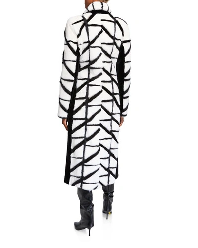 Shop Burnett Ny Mink Intarsia Coat In White/black