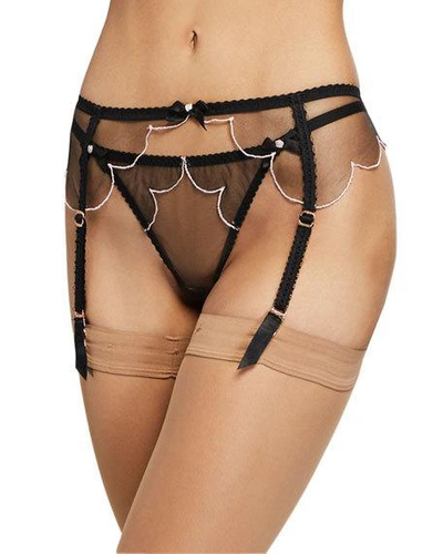 Shop Agent Provocateur Lorna Tulle-trim Garter Belt In Black/pink