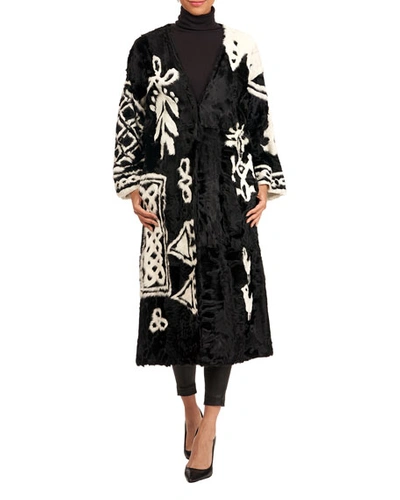 Shop Oscar De La Renta Lamb-intarsia Velvet Short Coat In Black/white