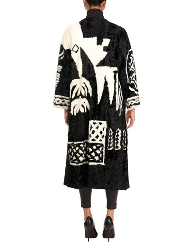 Shop Oscar De La Renta Lamb-intarsia Velvet Short Coat In Black/white