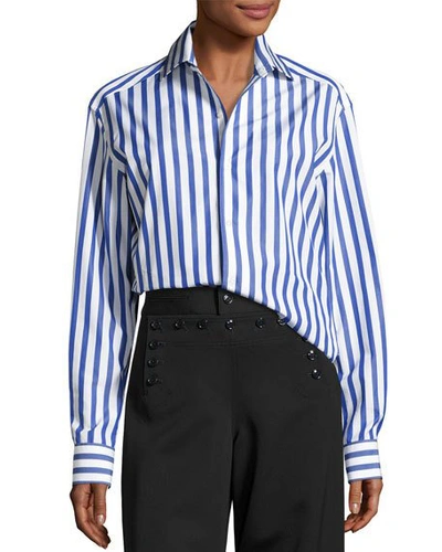 Shop Ralph Lauren Capri Striped Cotton Blouse, White